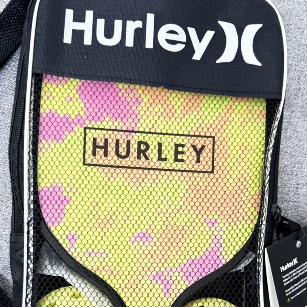 NEW Hurley 7 Piece Pickleball Set - 2 Paddles, 4 Balls, Carry Case Yellow/Pink
